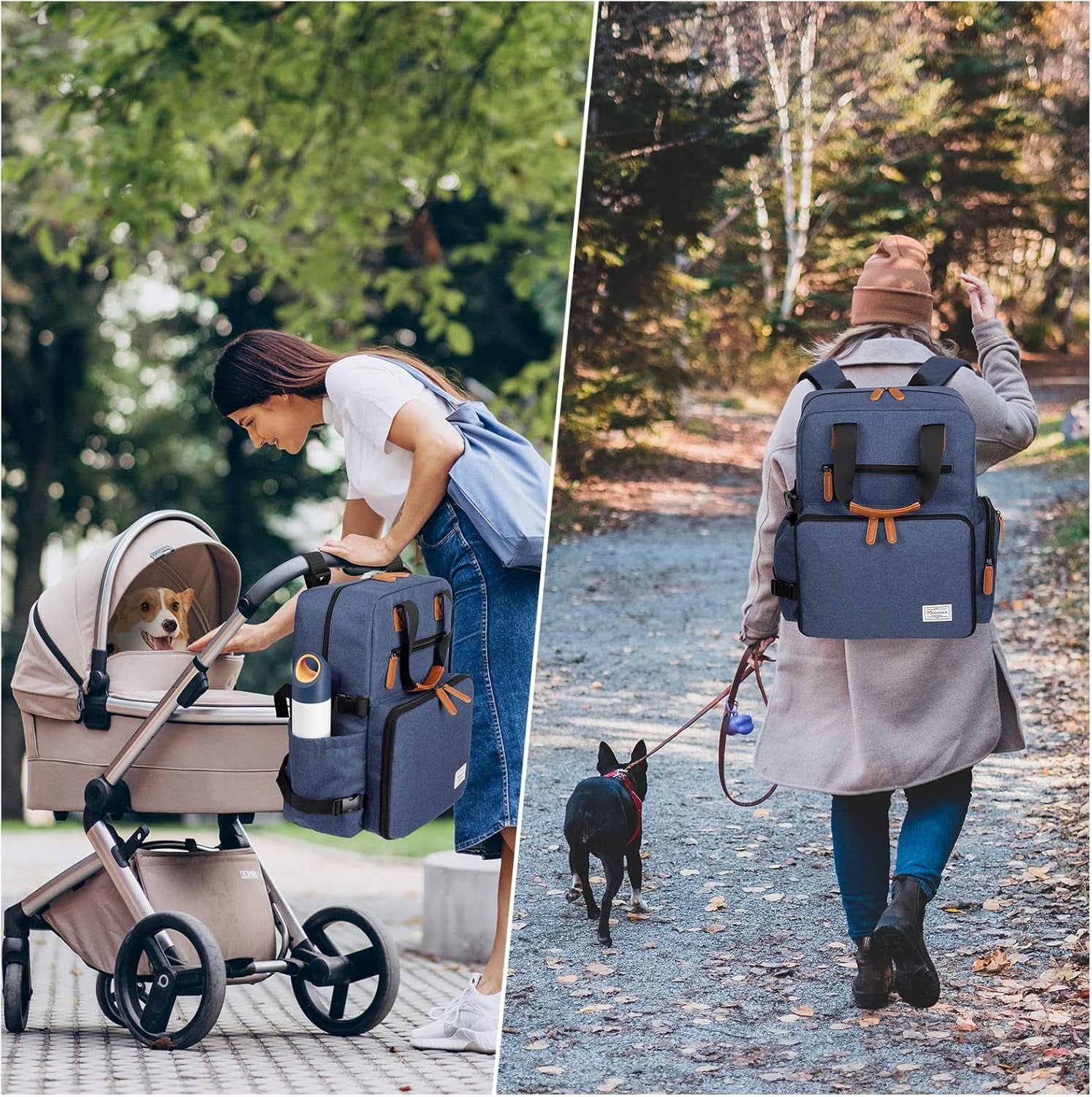 Dog Travel Bag, Airline Approved Backpack for Pet Accessories Organizer, Tote Weekend Bag with 2 Food Storage Containers, 2 Collapsible Dog Bowls, 1 Pet Mat, Blue